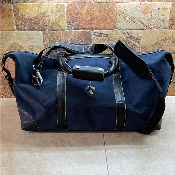 F.H. Wadsworth NYC Navy Blue Suede Leather Weekender Duffel Travel Bag Men’s - Picture 2 of 16
